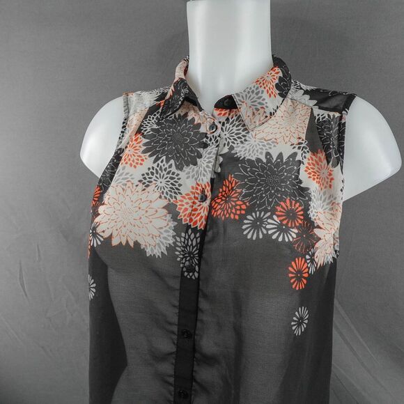 H&M Women Top 6 Black Floral Sheer Flowy Romantic Indie Artsy Romantic Y2K Retro - Picture 3 of 9